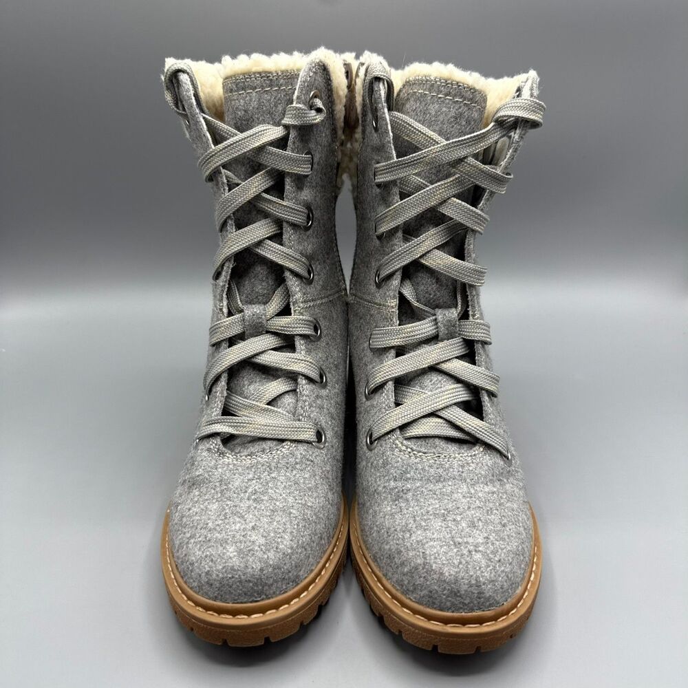 Roxy Women’s Gray Lace-Up Zip Ankle Boots Faux Shearling Lined Block Heel Size 8 - Picture 3 of 15